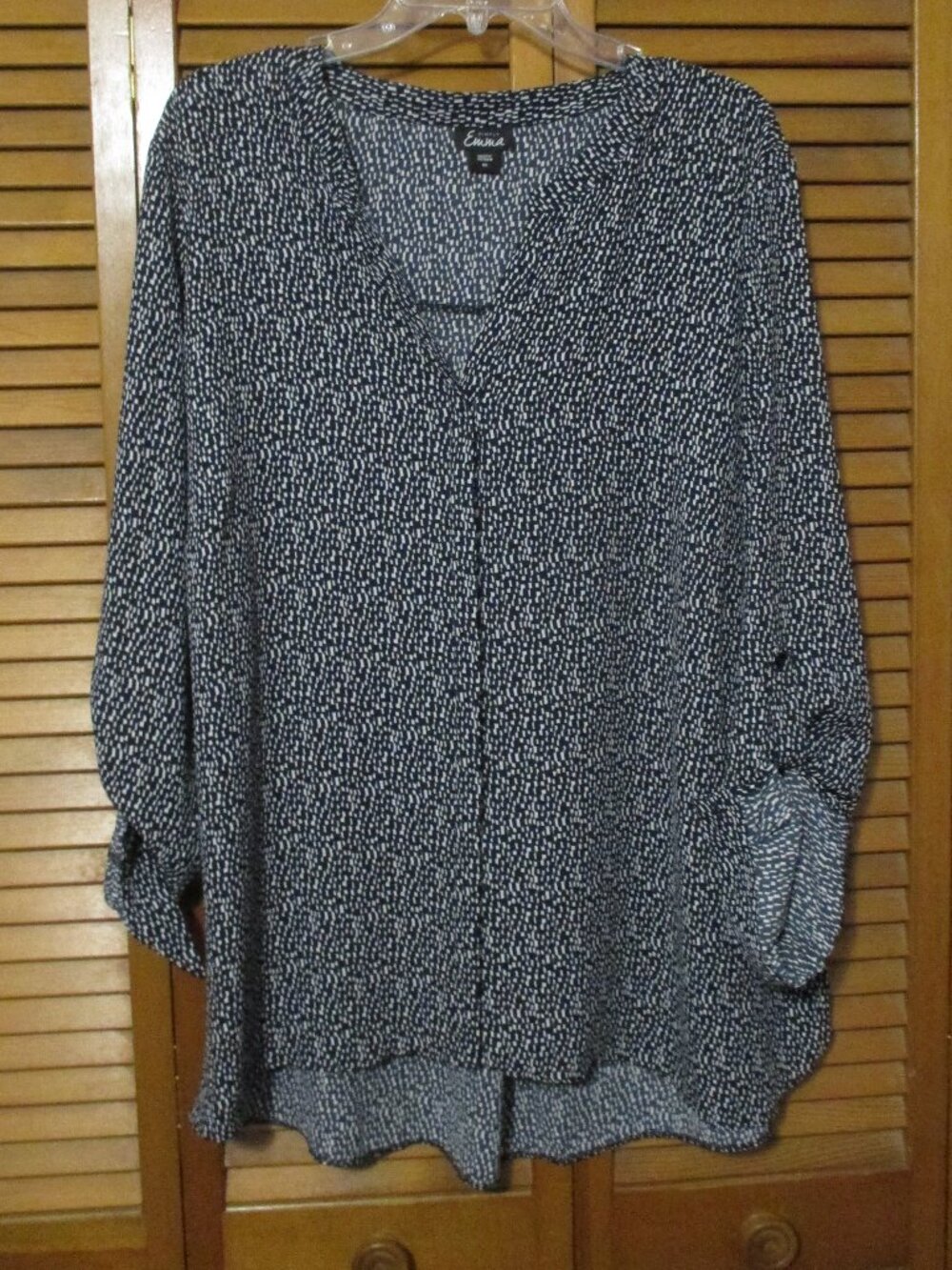 Simply Emma top V neck button down DARK NAVY & white lightweight size 3x